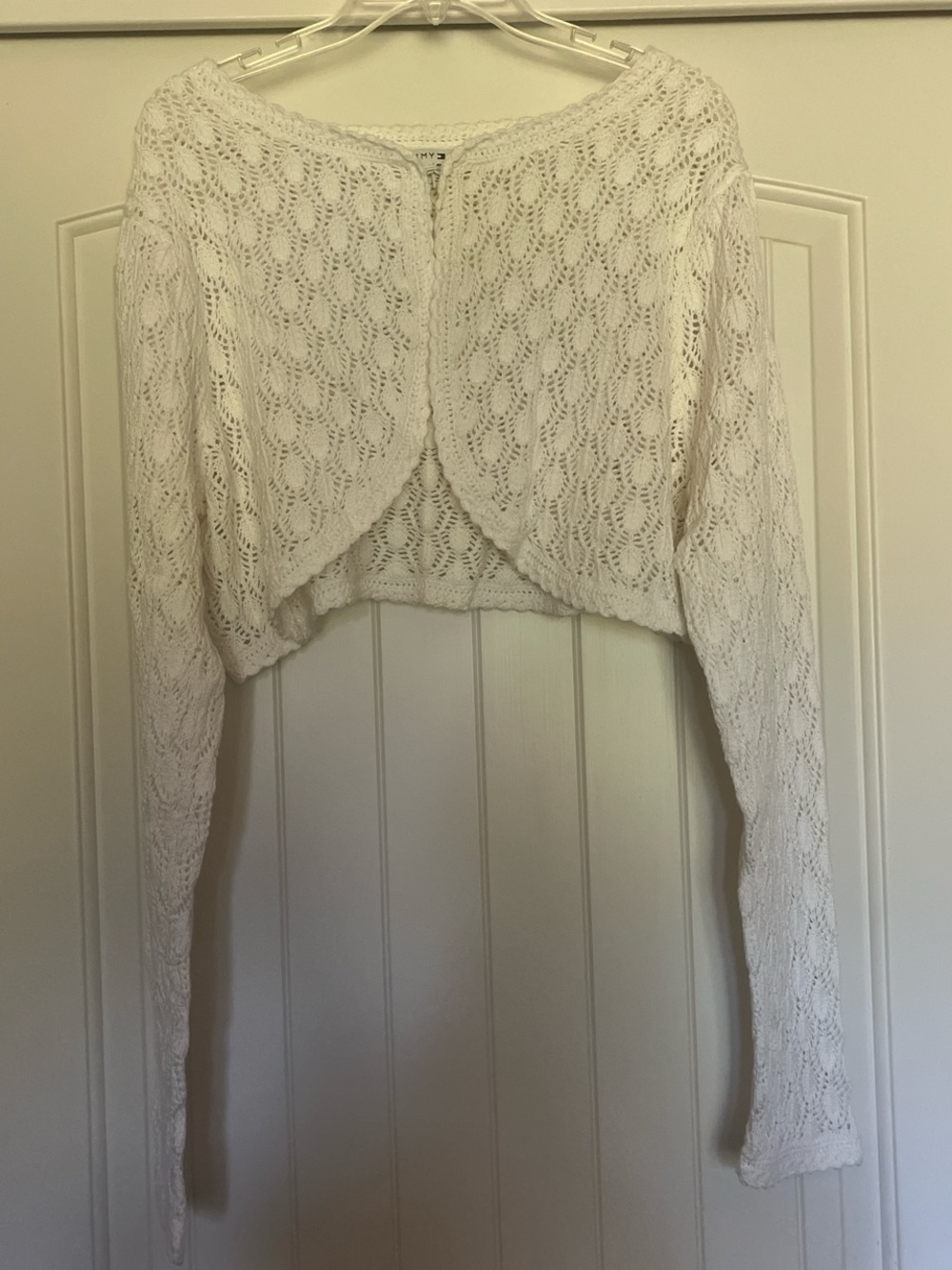 Tommy Hilfiger Women's White Cropped Knit Bolero Sweater